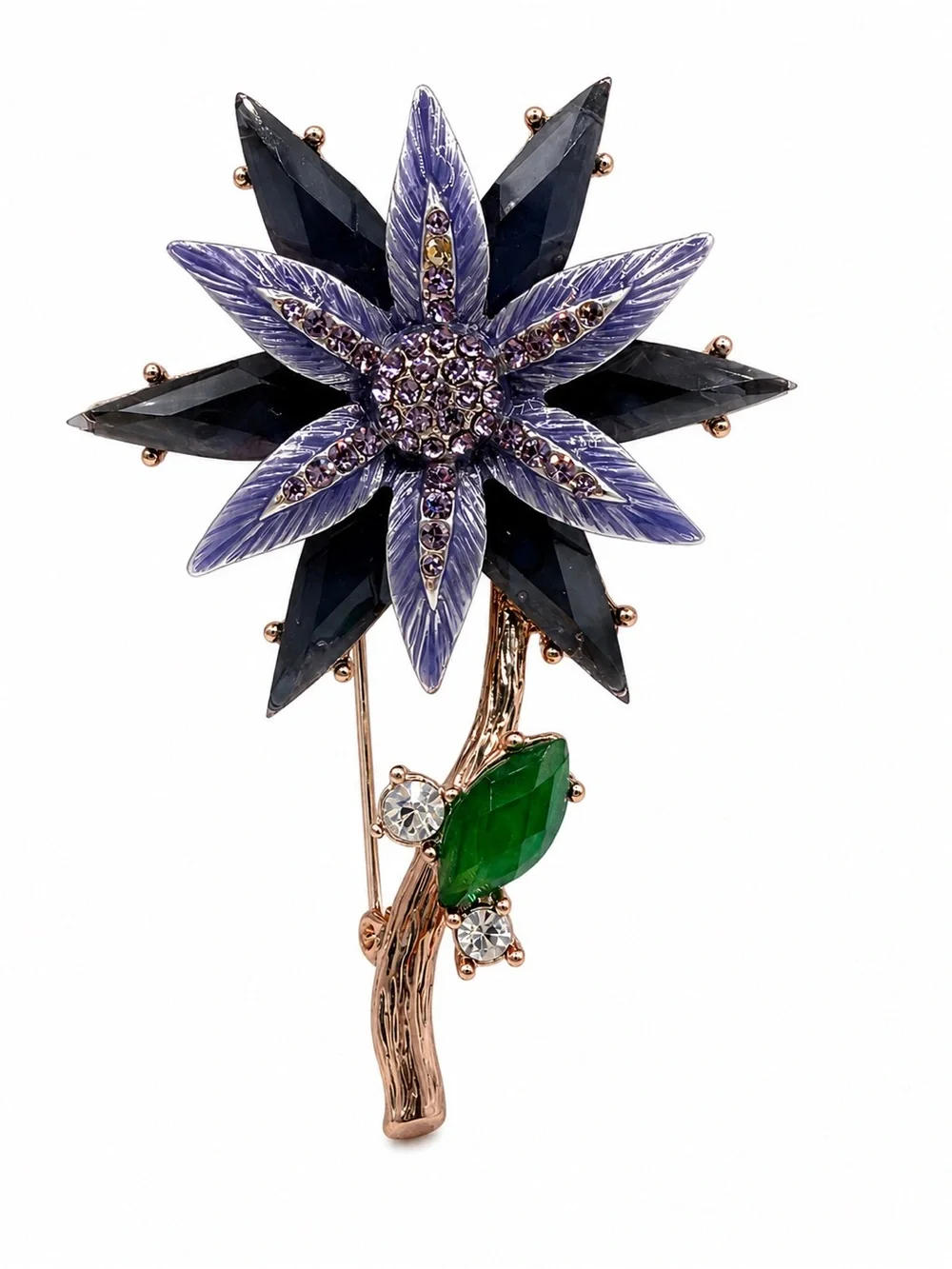 Napier Purple Crystal Flower Brooch Pin Vintage Style Floral Statement Jewelry - Picture 1 of 12